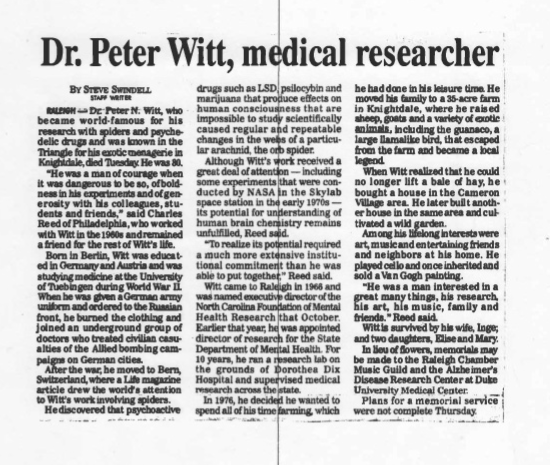 Dr. Peter N Witt ObituaryThe News & Observer - Dr. Peter N Witt